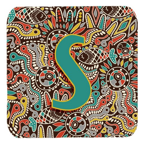 CJ2013-SFC Letter S Retro Tribal Alphabet Initial Foam Coasters- Set Of 4