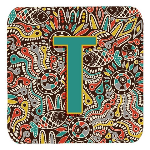 Letter T Retro Tribal Alphabet Initial Foam Coasters- Set Of 4