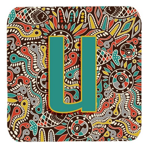 Picture of Carolines Treasures CJ2013-UFC Letter U Retro Tribal Alphabet Initial Foam Coasters- Set Of 4