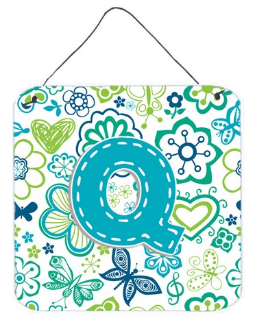 Picture of Carolines Treasures CJ2006-QDS66 Letter Q Flowers And Butterflies Teal Blue Wall and Door Hanging Prints