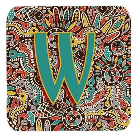 CJ2013-WFC Letter W Retro Tribal Alphabet Initial Foam Coasters- Set Of 4