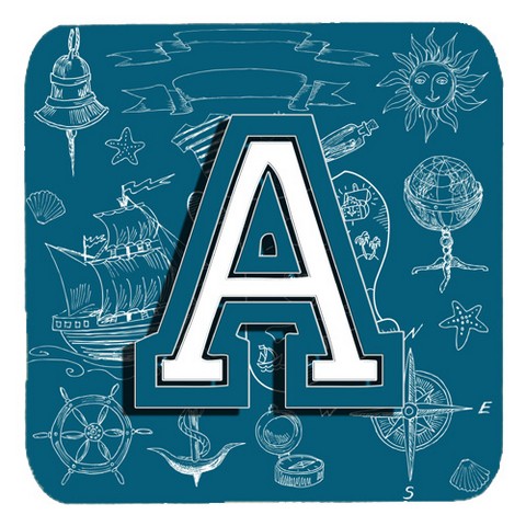 CJ2014-AFC Letter A Sea Doodles Initial Alphabet Foam Coasters- Set Of 4