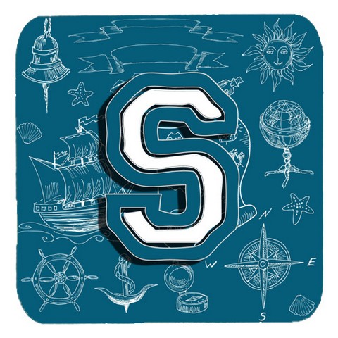 Letter S Sea Doodles Initial Alphabet Foam Coasters, Set Of 4