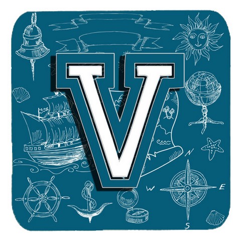 CJ2014-VFC Letter V Sea Doodles Initial Alphabet Foam Coasters- Set Of 4