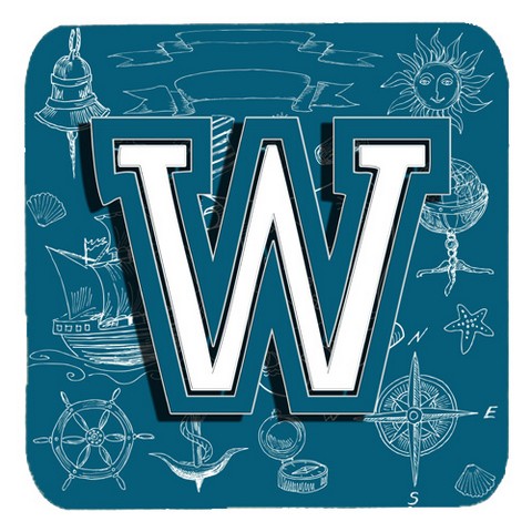 CJ2014-WFC Letter W Sea Doodles Initial Alphabet Foam Coasters- Set Of 4