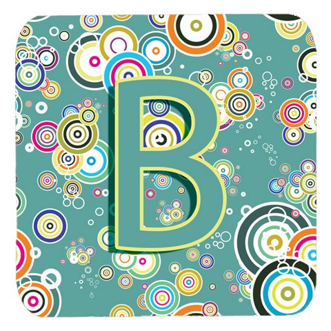 CJ2015-BFC Letter B Circle Circle Teal Initial Alphabet Foam Coasters- Set Of 4