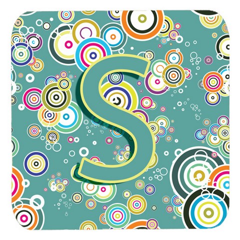 CJ2015-SFC Letter S Circle Circle Teal Initial Alphabet Foam Coasters- Set Of 4