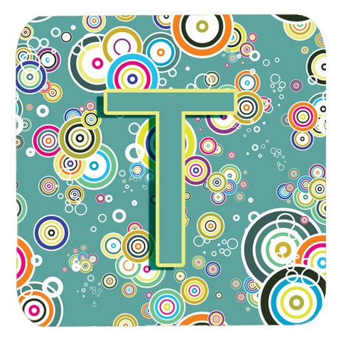 CJ2015-TFC Letter T Circle Circle Teal Initial Alphabet Foam Coasters- Set Of 4
