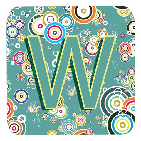 CJ2015-WFC Letter W Circle Circle Teal Initial Alphabet Foam Coasters- Set Of 4