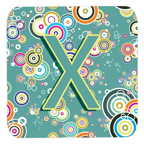 Letter X Circle Circle Teal Initial Alphabet Foam Coasters- Set Of 4