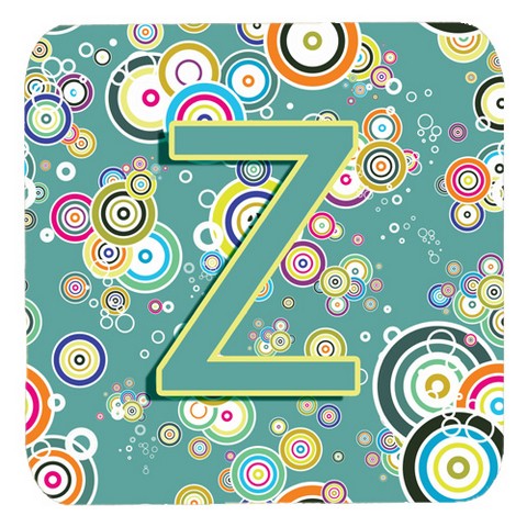 CJ2015-ZFC Letter Z Circle Circle Teal Initial Alphabet Foam Coasters- Set Of 4
