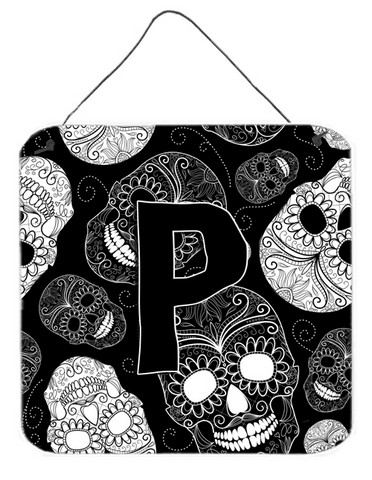 CJ2008-PDS66 Letter P Day Of The Dead Skulls Black Wall and Door Hanging Prints
