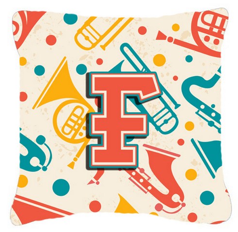 CJ2001-FPW1414 Letter F Retro Teal Orange Musical Instruments Initial Canvas Fabric Decorative Pillow