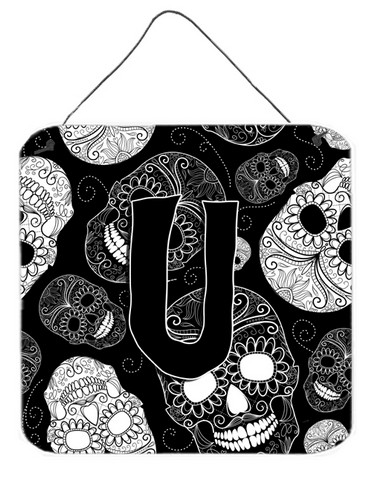 CJ2008-UDS66 Letter U Day Of The Dead Skulls Black Wall and Door Hanging Prints