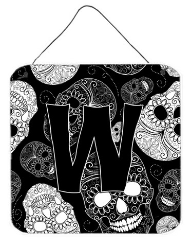 Letter W Day Of The Dead Skulls Black Wall and Door Hanging Prints