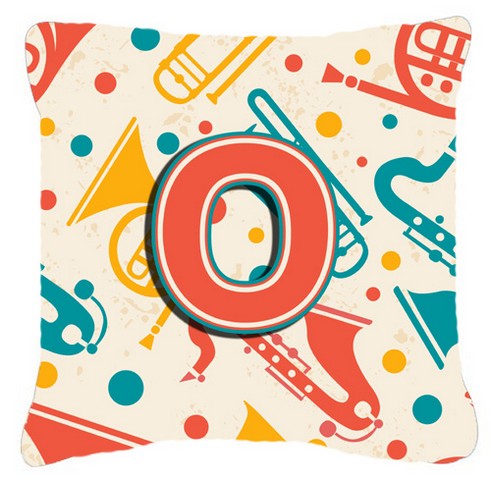 Letter O Retro Teal Orange Musical Instruments Initial Canvas Fabric Decorative Pillow