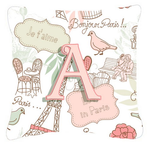 Letter A Love In Paris Pink Canvas Fabric Decorative Pillow