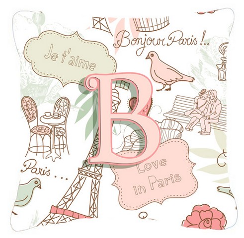 Letter B Love In Paris Pink Canvas Fabric Decorative Pillow