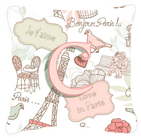 Letter C Love In Paris Pink Canvas Fabric Decorative Pillow