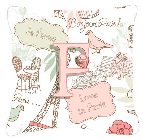 Letter F Love In Paris Pink Canvas Fabric Decorative Pillow - Pink - 14 L x 3 W x 14 H in.