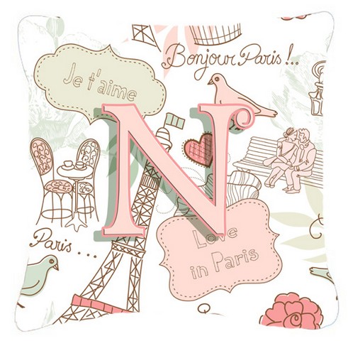 Letter N Love In Paris Pink Canvas Fabric Decorative Pillow - Pink - 14 L x 3 W x 14 H in.