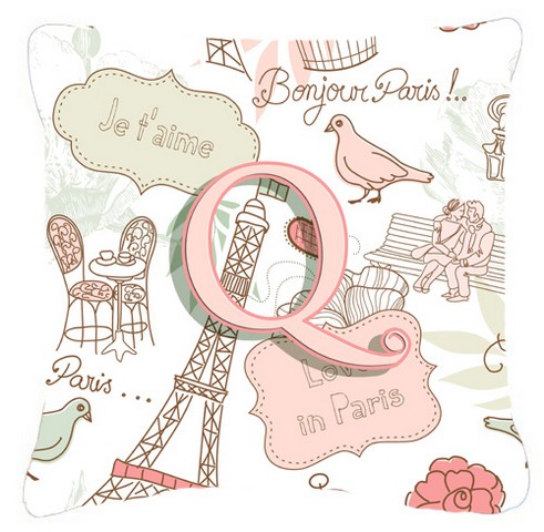 Letter Q Love In Paris Pink Canvas Fabric Decorative Pillow - Pink - 14 L x 3 W x 14 H in.