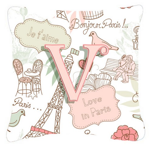 Letter V Love In Paris Pink Canvas Fabric Decorative Pillow