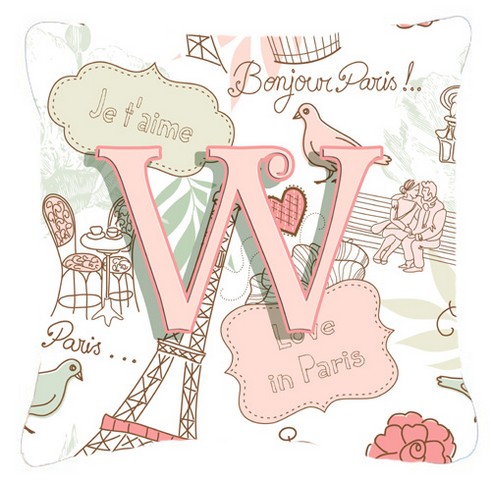 Letter W Love In Paris Pink Canvas Fabric Decorative Pillow - Pink - 14 L x 3 W x 14 H in.