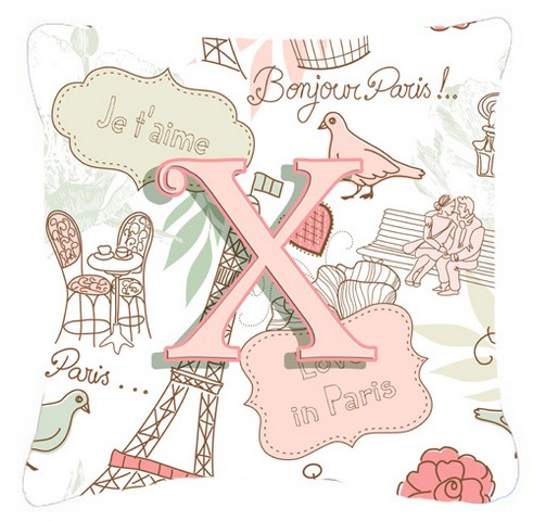 Letter X Love In Paris Pink Canvas Fabric Decorative Pillow - Pink - 14 L x 3 W x 14 H in.
