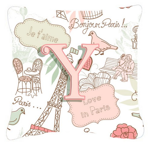 Letter Y Love In Paris Pink Canvas Fabric Decorative Pillow - Pink - 14 L x 3 W x 14 H in.