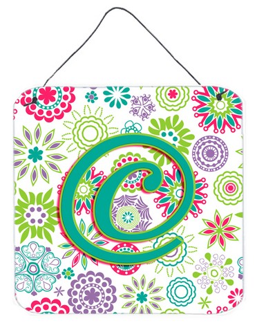 Letter C Flowers Pink Teal Green Initial Wall and Door Hanging Prints