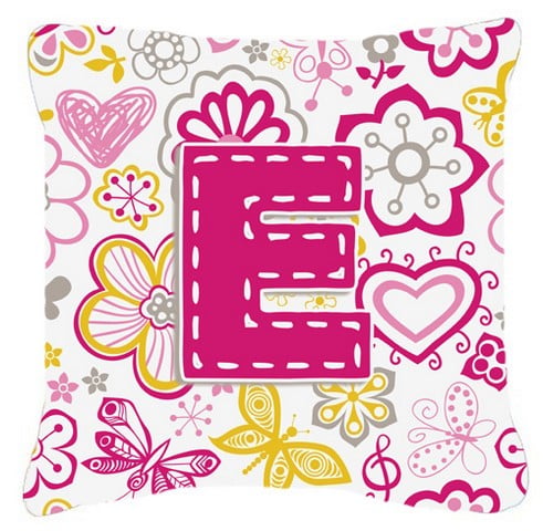 Letter E Flowers And Butterflies Pink Canvas Fabric Decorative Pillow - Pink