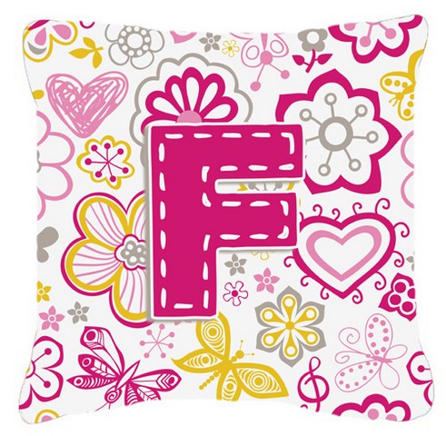 Picture of Carolines Treasures CJ2005-FPW1414 Letter F Flowers And Butterflies Pink Canvas Fabric Decorative Pillow