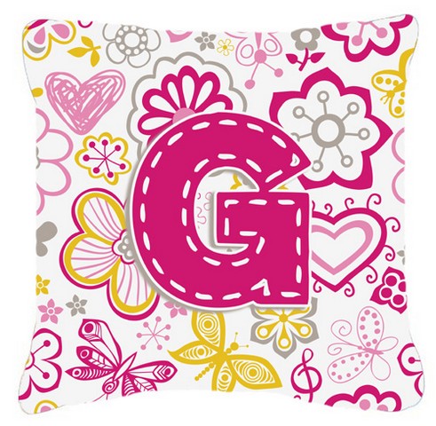 Picture of Carolines Treasures CJ2005-GPW1414 Letter G Flowers And Butterflies Pink Canvas Fabric Decorative Pillow