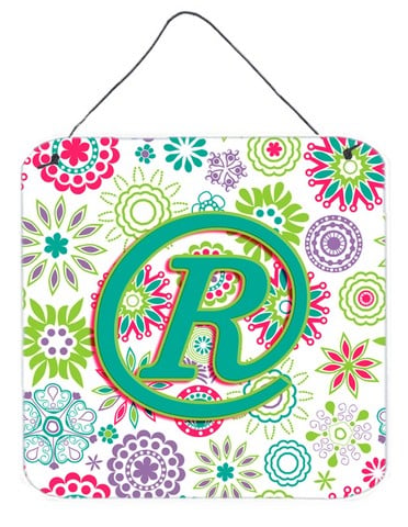 Letter R Flowers Pink Teal Green Initial Wall and Door Hanging Prints