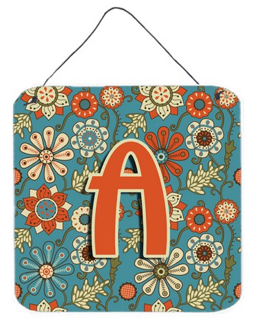Letter A Flowers Retro Blue Wall and Door Hanging Prints