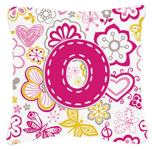 Letter O Flowers And Butterflies Pink Canvas Fabric Decorative Pillow - Pink - 14 L x 3 W x 14 H in.
