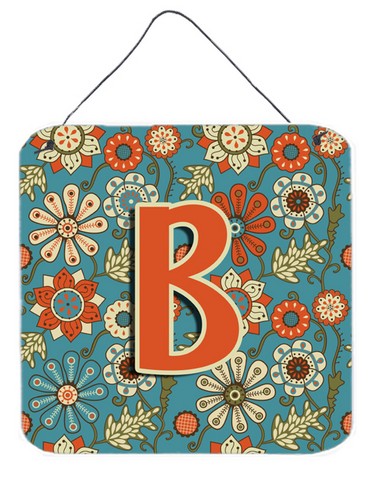 Letter B Flowers Retro Blue Wall and Door Hanging Prints
