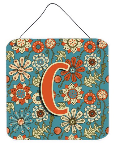 CJ2012-CDS66 Letter C Flowers Retro Blue Wall and Door Hanging Prints