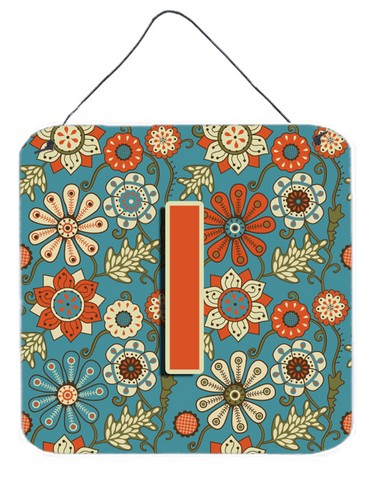 Letter I Flowers Retro Blue Wall and Door Hanging Prints