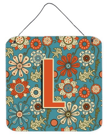 Letter L Flowers Retro Blue Wall and Door Hanging Prints