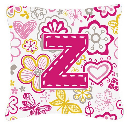 Letter Z Flowers And Butterflies Pink Canvas Fabric Decorative Pillow