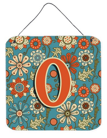Letter O Flowers Retro Blue Wall and Door Hanging Prints