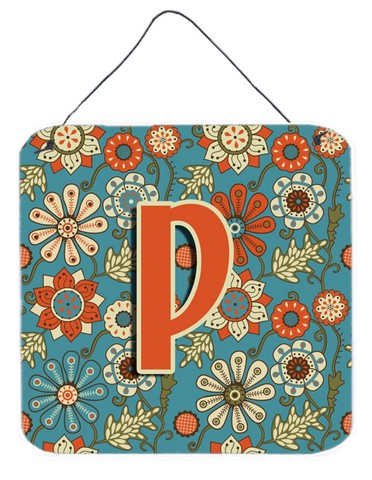 Picture of Carolines Treasures CJ2012-PDS66 Letter P Flowers Retro Blue Wall and Door Hanging Prints