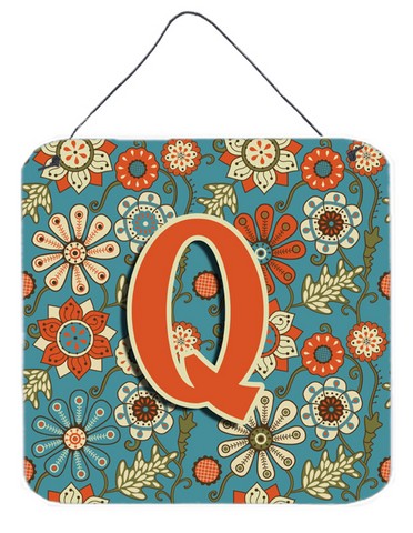Letter Q Flowers Retro Blue Wall and Door Hanging Prints