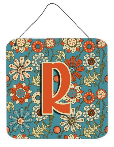 CJ2012-RDS66 Letter R Flowers Retro Blue Wall and Door Hanging Prints
