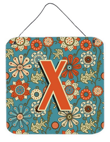 Letter X Flowers Retro Blue Wall and Door Hanging Prints