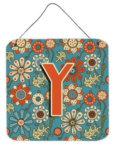 Picture of Carolines Treasures CJ2012-YDS66 Letter Y Flowers Retro Blue Wall and Door Hanging Prints