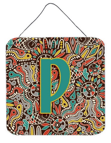 Letter P Retro Tribal Alphabet Initial Wall and Door Hanging Prints