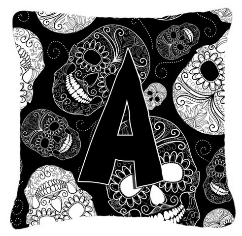 Letter A Day Of The Dead Skulls Black Canvas Fabric Decorative Pillow - Black - 14 L x 3 W x 14 H in.